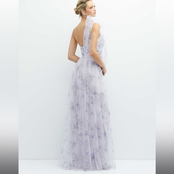 Dessy Collection FLORAL SCARF TIE ONE-SHOULDER TULLE DRESS WITH LONG FULL SKIRT - Picture 2 of 14